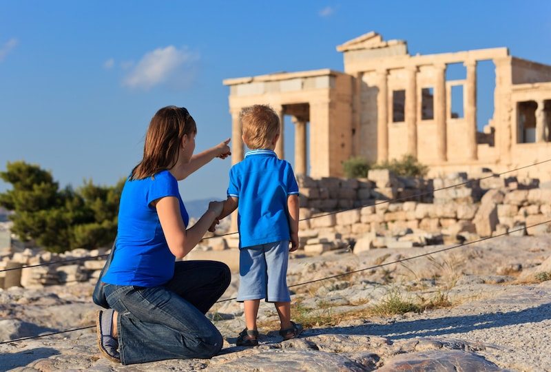 Family sightseeing in Athens, Greece. Greece holidays for kids
