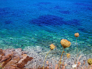 Beautiful crystal clear waters in Poseidonia Syros, Greece.