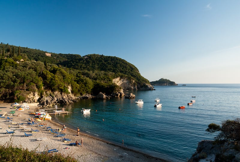 Corfu is one of the best vacation spots for seniors in Greece. Beautiful beach in Liapades, Corfu.